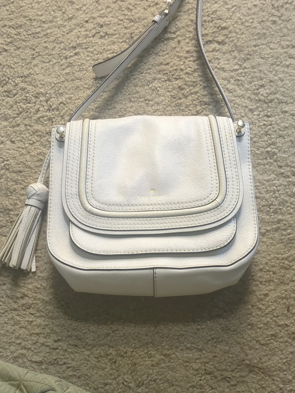 Women's Kate Spade White Leather Crossbody Bag with Tassel